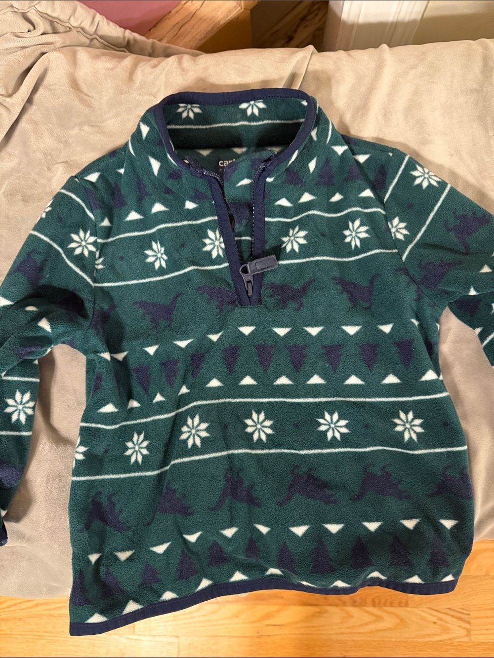 Carter's Green and Navy Patterned Half-Zip Fleece Sweater